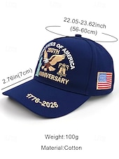  כובע רקום לגברים - יום השנה ה-250 לארה"ב, רב צבעים, יום העצמאות האמריקאי, עיצוב נשר פטריוטי ופסל החירות, התאמה מתכווננת לחגיגות חוץ וחגים