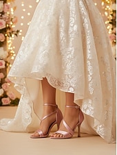 baratos noiva-Sandálias de noiva elegantes com tiras finas e salto agulha no tornozelo, sapatos de casamento de salto alto com bico aberto para noivas, salto minimalista branco para cerimônia.