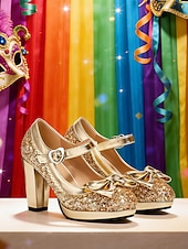 Χαμηλού Κόστους Γυναικεία παπούτσια-Γυναικείες Σατανάδες Χρυσές Γυαλιστερές Mary Jane με Λεπτομέρεια σε Σχέδιο - Λαμπερές Πλατφόρμες Ρετρό Στυλ Γοητείας Ιδανικές για Καρναβάλι και Εορταστικές Γιορτές