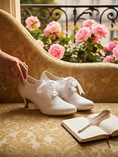 cheap Victorian &amp; Edwardian-Women's 1920s Vintage Satin Lace-Up Oxford Heels – Classic Victorian Style for Ladies, Perfect for Parties, Weddings, Theater Events &amp; Elegant Everyday Wear