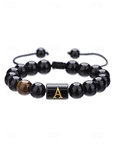 billige Menns smykker-Justerbart armbånd i naturstein for menn med alfabetbokstavdesign, kan tilpasses med 26 bokstaver, perfekt for gave, uformelle anledninger og spesielle anledninger