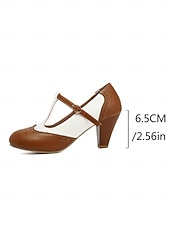 economico Retrò anni ’50-scarpe con tacco a T da donna in stile retrò anni '50, marroni e bianche, con dettagli brogue e chiusura con fibbia: scarpe mary jane vintage per ufficio, feste in giardino ed eventi a tema retrò