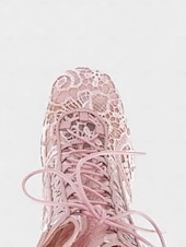 cheap Women's Shoes-Women's Mardi Gras Pink Lace-Up Festival Ankle Boots – Stylish Chunky Heels for Carnivals, Parades and Celebrations