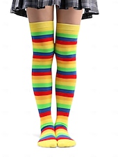 Недорогие Аксессуары-Женские разноцветные чулки до колена на Марди Гра в комплекте из 4 штук — растяжимые полосатые карнавальные чулки для женщин яркий стиль для карнавальных и праздничных нарядов