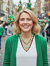 levne Příslušenství-Dámský náhrdelník s trojlístkem ze slitiny a akrylu s různými styly přívěsků, zelené korálky, ideální na Den svatého Patrika i na každodenní nošení