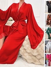 Χαμηλού Κόστους Γυναικεία Πιτζάμες Onesies-Γυναικεία Ρόμπα Καθημερινό Μαλακή Σατέν Μονόχρωμες Δαντέλα Παντελόνι Καθημερινά Σπίτι Κρεβάτι Μακρυμάνικο Λαιμόκοψη V Μαύρο Λευκό Κρασί Ρουμπίνι Καφέ Καλοκαίρι Άνοιξη Κανονικό