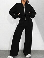 economico Set da due pezzi-Per donna Tuta Set di Pantaloni Bolero Top Manica Lunga Collo alla coreana Tinta unica Coulisse Moda Streetwear Casuale Quotidiano All'aperto Nero Rosa Azzurro cielo Primavera Vestibilità regolare