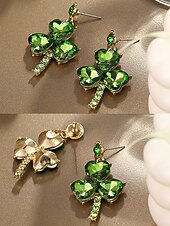  Pendientes de aleación para mujer con diseño de trébol de cristal verde, perfectos para el día de San Patricio y fiestas cotidianas, elegantes y festivos.