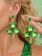  Pendientes de aleación para mujer con diseño de trébol de cristal verde, perfectos para el día de San Patricio y fiestas cotidianas, elegantes y festivos.