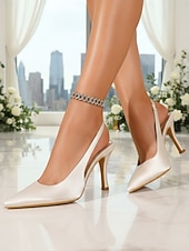 economico Invitato al matrimonio-scarpe da donna con tacco a spillo in raso color champagne – eleganti scarpe eleganti a punta per invitati a matrimoni in città, feste ed eventi formali