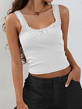 abordables Tanque Sencillo-Mujer Camiseta sin mangas tipo camisola Color sólido Diario Elegante Sin Mangas Camiseta con cuello redondo Tops cortos Negro Blanco Gris Oscuro Albaricoque Gris Verano Primavera