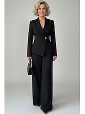 cheap Women's Suits-Women's 2 Pieces Suits Two Piece Business Wedding Guest Stretch Fabric Elegant Simple Tuxedo Long Sleeve V Neck Peak Lapel Single Breasted One-button