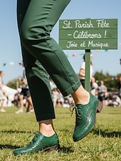 levne Dámská obuv-Dámské zelené oxfordské společenské boty s detailem brogue – pohodlné boty na nízkém podpatku se šněrováním na průvod ke Dni svatého Patrika, irské festivalové outfity, sváteční párty outfity