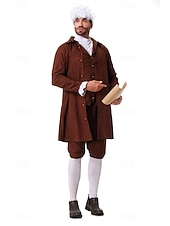 voordelige Outfits-250e jubileum VS Rococo Barok Outfits Lange Mouwen George Washington Koloniaal Onafhankelijkheidsoorlog Kostuum Voor heren Carnaval Independence Day 4 juli Volwassenen Jas Broeken Kraag