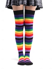 Недорогие Аксессуары-Женские разноцветные чулки до колена на Марди Гра в комплекте из 4 штук — растяжимые полосатые карнавальные чулки для женщин яркий стиль для карнавальных и праздничных нарядов