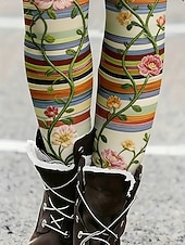 abordables Leggings forrados de forro polar-Mujer Polainas Leggings cómodos Vacaciones Vintage Casual Longitud total Alta cintura Floral Graphic A Rayas Estampado Comodidad Cómodo Alta elasticidad Casual Diario Vacaciones Verde Trébol