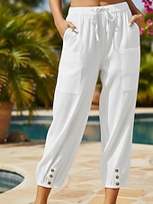 economico Fondi-Per donna Pantaloni capri Pantaloni in cotone e lino Chinos Pantaloncini Estivi Streetwear Casual Lunghezza intera Vita media Semplice Coulisse Tasca Confortevole Inelastico Quotidiano All'aperto