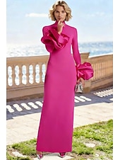 economico Lunghezza del pavimento-Abito da invitata di matrimonio a colonna di lunghezza fino al pavimento Abiti formali Abito da sera Abito per la madre della sposa a maniche lunghe scollatura alta elegante vintage formale con fiore