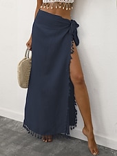 levne Zavinovací sukně-Dámské Plavky Šaty do vody Sukně Plavky Třásňový lem prázdniny Oblečení na pláž Pevná barva Bez rukávů Plavky