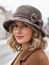 preiswerte Hüte für Damen-Damen-Mütze aus dickem Polyester mit Karomuster und Schleifendetail, erhältlich in verschiedenen Farben – perfekt für Herbst und Winter