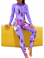 baratos Rash Guards de Uma Peça-Mulheres Normal Anti Atrito Proteção solar de corpo inteiro Roupa de banho Leopardo oceano Com sutiã embutido Zíper Frontal Proteção Solar UV Cobertura Total UPF50+ Manga Longa Corpo Inteiro Roupa de