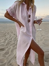 economico Vestito Semplice-Per donna Abito Midi Vestito Estivo Abito a Tubino Abito Estivo Spiaggia Quotidiano Ferie Vestibilità comoda Semplice Manica Corta Bavero Bianco Rosa Verde Estate