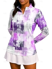 preiswerte Damenbluse-Damen Geometrisch Farbverlauf Shirt Sporthemd Golf-Poloshirt Tennis Shirt Langarm Reißverschluss Blumen UPF50+ UV-beständig Hohe Elastizität Feuchtigkeitsableitend Atmungsaktiv Tennis Golfspiel