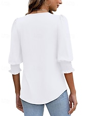 economico Maglietta Arte &amp; Design-Per donna Maglietta Semplice Casual Manica 3/4 Girocollo Top Regolari Quotidiano Uscire Weekend Blu Nero Bianco Rosso Primavera Autunno