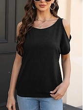 ieftine tricou simplu-Pentru femei Top cu umeri deschiși Tricou Modă Clasic Casual Manșon scurt În U Topuri obișnuite Zilnic Ieșire Sfârșit de săptămână Negru Verde Militar Bleumarin Vară Primăvară