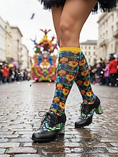 billiga Kvinno skor-Kvinnors Mardi Gras Gröna Snörning Knasiga Mönstrade Klackar Oxford – Färgglad Karneval Stil Perfekt för Festivalfirande Rolig  Vibrant Look