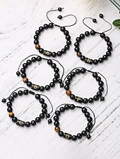 billige Menns smykker-Justerbart armbånd i naturstein for menn med alfabetbokstavdesign, kan tilpasses med 26 bokstaver, perfekt for gave, uformelle anledninger og spesielle anledninger