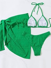 ieftine Seturi de bikini-Pentru femei Costume de Baie Bikini Trei piese Fustă Costum de baie Fără Spate Costum de plajă Sexy Culoare solidă Gâtul halter Fără manșon Costume de baie