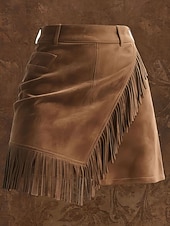 tanie spódnice-Damskie Moda Codzienny Mini Wysoka talia Spódnice Równina Frędzel Niejednolita całość Asymetryczne obszycie Nieelastyczny Średnio elastyczny Codzienny Ulica Brązowy Lato