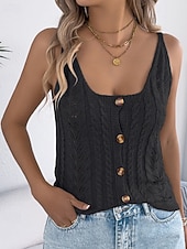 ieftine Culori Solide-Pentru femei Pulover Vestă pulover Șic Stradă Casual Culoare solidă Cablu În U Decupată Nasturi Tricotat Fără manșon Topuri obișnuite Tricotat Concediu Ieșire Sfârșit de săptămână Negru Alb Var