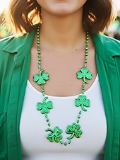  Colier acrilic pentru femei cu trifoi și pălării, modele multiple, mărgele verzi, perfect pentru sărbători, accesorii de petrecere