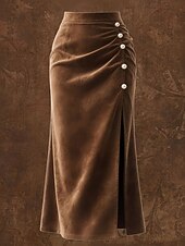 cheap Skirts-Women's Elegant Fashion Casual Maxi High Waist Skirts Plain Split Ends Micro-elastic Daily Street Brown Fall