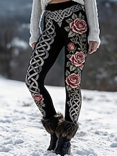 preiswerte -Damen Leggings Urlaub Vintage Lässig Volle Länge Hohe Taille Grafik Komfort Weich Bequem Mikroelastisch Täglich Outdoor Urlaub Schwarz Frühling Herbst Schmaler Schnitt