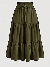 preiswerte Lässige Röcke-Damen Elegant Bohemien Lässig Maxi Mittlere Hüfthöhe Röcke Einfach Gerafft Kordelzug Geschichtet Mikroelastisch Täglich Straße Wein Marineblau Schwarz Rosa Sommer