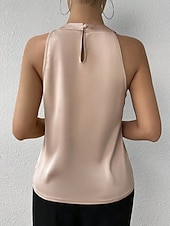 tanie Zwykły zbiornik-Damskie Elegancki Top satynowy Satynowa koszula Koszula obozowa Z marszczeniami Jednokolorowe Elegancki Podstawowy Codzienny Bez rękawów Kantarka Zwykłe topy Codzienny Święto Wyjściowe Czarny Biały