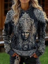billiga Boho-toppar-Dam Pullover Hoodie Sweatshirt Grafisk Geometrisk Stam Elegant Punk Vintage Långärmad Huva Vanliga toppar Ledigt Hem Gata Svart Vår Höst