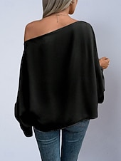 voordelige Chique Blouses-Dames Overhemd Satijnen overhemd Blouse Tops met blote schouders Effen Stijlvol Klassiek Modern Lange mouw Schouderafhangend Normale tops Dagelijks Feestdagen Uitgaan blauw Zwart Blozend Roze Rood