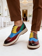 economico Scarpe Oxford-scarpe brogue in similpelle colorate da uomo, calzature formali da lavoro per matrimoni, scarpe eleganti per lo sposo e gli invitati al matrimonio