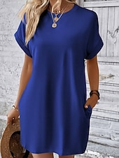 voordelige Witte Casual Jurken-Dames Mini-jurk Witte jurk Modieus Modern Buiten Vakantie Uitgaan Ruim Passend Effen Korte mouw Strakke ronde hals blauw Zwart Wit Rood Zomer Lente
