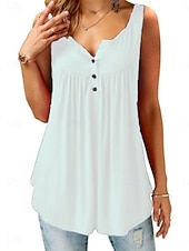 preiswerte Einfacher Tank-Damen Tank Top Gerafft Knöpfe Einfach Stilvoll Klassisch Lässig Ärmellos V Ausschnitt Normale Oberteile Täglich Wochenende Schwarz Weiß Wein Marineblau Fuchsie Sommer Frühling