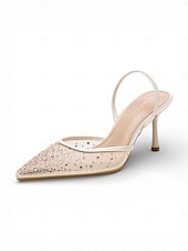 billige Bryllupsgjest-Damesko med svart krystallslingback og stiletthæler, elegante pensko med spiss tå for gjester i fasjonabelt bybryllup