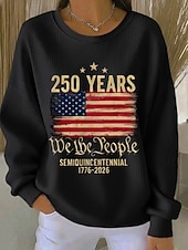  Independence Day American Anniversary Patriotic Women's Pullover Graphic Letter Warm Classic Casual Long Sleeve Crew Neck Regular Tops Casual Home Street Print Black White Red Spring Fall