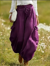 economico Fondamenti Falsi Essenziali-Per donna Finto cotone e lino Chinos Pantaloni Eleganti Pantaloni Estivi Vacanza Essenziale Lunghezza intera Vita Alta Comodità Inelastico Casuale Quotidiano Casa Blu Blu marino Viola Verde Estate