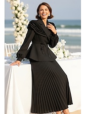 preiswerte Semi-formal / Cocktail-Zweiteilig A-Linie Knöchellänge Kleid für Hochzeitsgäste Kleider für Hochzeitsgäste Elegant Vintage Täglich Langarm Revers Gartenparty Hochzeit mit 3D-Blumen Falten