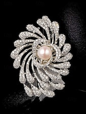 economico Matrimonio ACC-Spilla da donna in lega con perle finte, colori oro e argento, elegante design a spirale con fuochi d'artificio, perfetta per matrimoni e cene formali