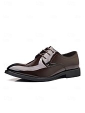 abordables Zapatos Derby-Zapatos de vestir de charol marrón brillante para hombre, elegantes zapatos formales para bodas, ideales para novios, padrinos de boda e invitados a la boda, cómodos y elegantes para ocasiones formales de boda.